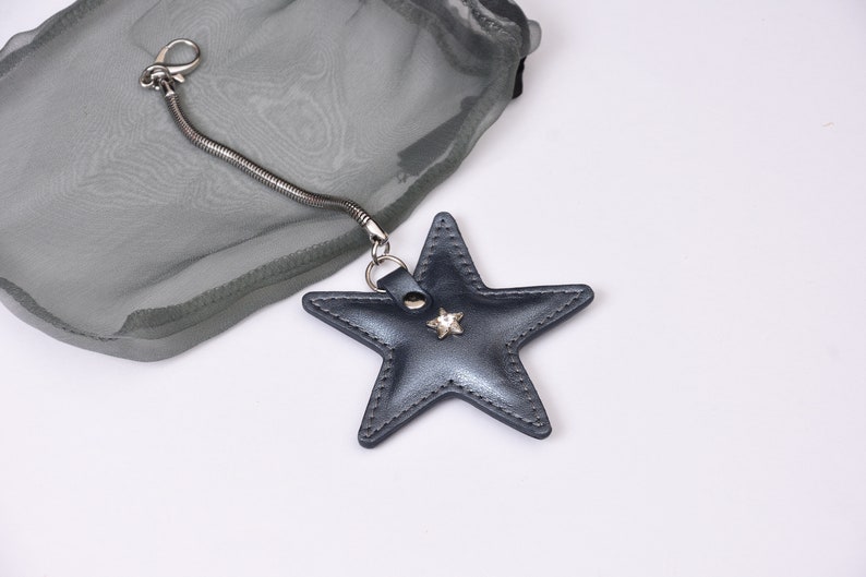 Leather keyring star purse charm star key chain leather keychain for women bag charm gift for women charm for bag on clip zipper fastener image 6