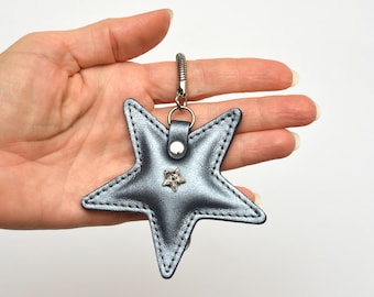 Leather keyring star purse charm star key chain leather keychain for women bag charm gift for women charm for bag on clip zipper fastener