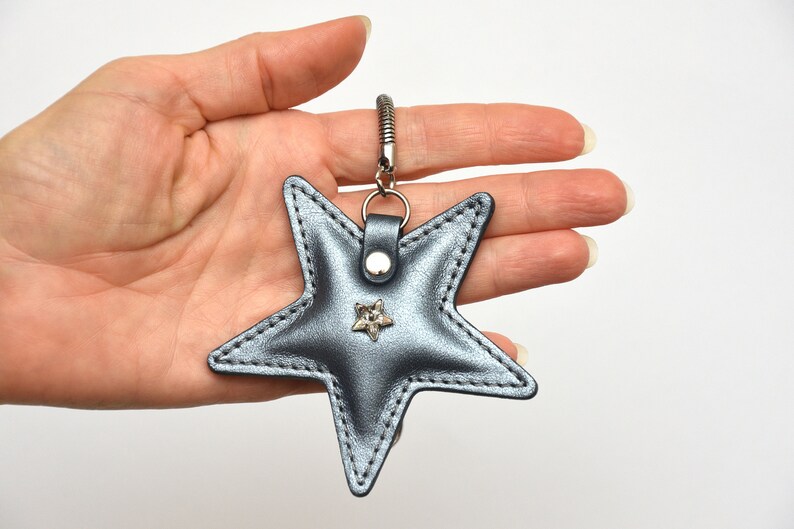 Leather keyring star purse charm star key chain leather keychain for women bag charm gift for women charm for bag on clip zipper fastener image 1