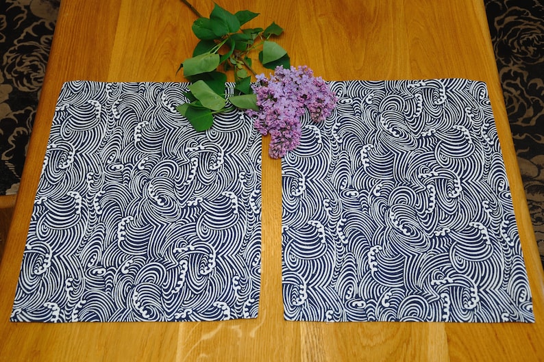 Cotton Linen Placemat Blue Cotton Placemat Table Placemat Etsy