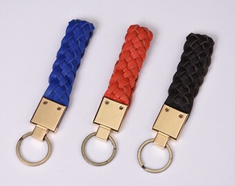 Mens keychain leather Womens Keychain Leather key fob Leather Key Ring Brown Blue Red Leather Charm Unisex Traveler Gift Coworker Gift ideas