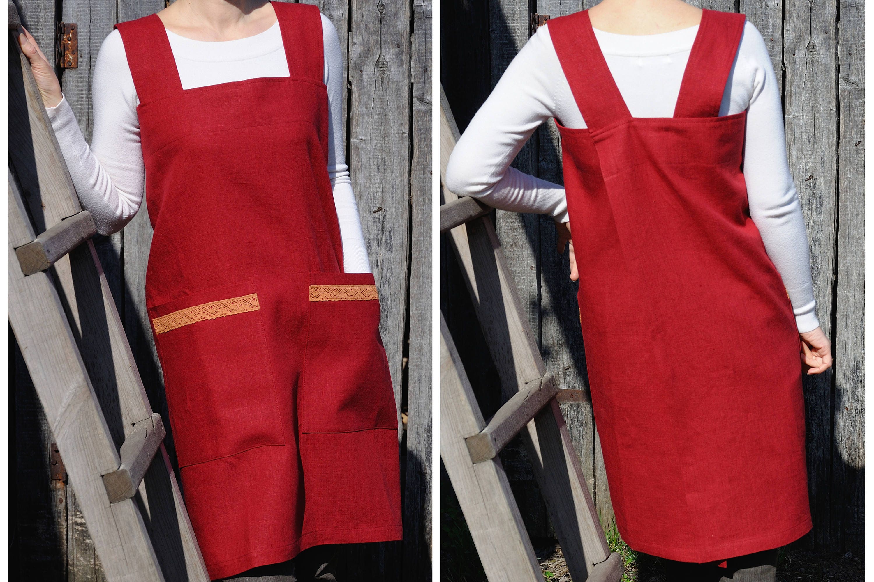 Linen Apron Dress Square Cross Apron Cross Back Apron Baker Etsy