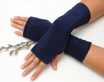 Beauty gift wanderlust gift for Wife Birthday gift for her Dark Blue Fingerless gloves Fabric gloves Fingerless Mittens Mitts Hand warmers