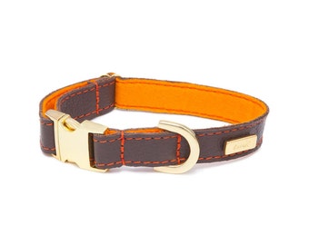 Dog Collar, Soft Leather dog collar, Brown Leather and Wool Felt adjustable Dog Collar, Personalised Leather Dog Collar