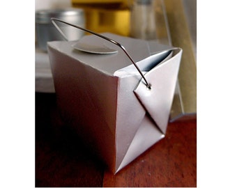 6 Silver Take Out Boxes (6 boxes), Party Favor Box, Wedding Favor Box, Mini Takeout Box, Silver Anniversary Favor Box, Candy Box, Treat Box