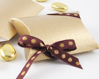 10 Gold Favor Boxes, Gold Pillow Box, Gold Wedding Favor, Gift Card Box, Small Favor Box for Candy, Party Favor Box, Jewelry Gift Box