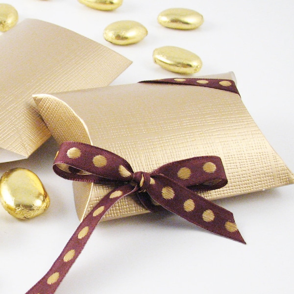 10 Gold Favor Boxes, Gold Pillow Box, Gold Wedding Favor, Gift Card Box, Small Favor Box for Candy, Party Favor Box, Jewelry Gift Box