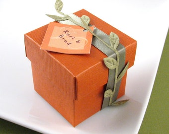 10 Orange Wedding Favor Box, 2x2x2 Square Box, TerraCotta Fall Candy Favor Box, Party Favor Box, Halloween Treat Box, Thanksgiving Favor Box