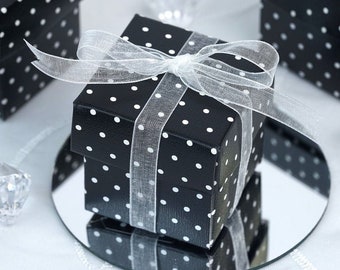 Black Polka Dot Boxes 10 pcs, Square Favor Box, Candy Boxes for Favors, Party Favor Box Black Box 2x2x2, Wedding Favor Box, Jewelry Gift Box