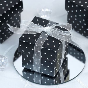 10 Black Polka Dot Boxes, Square Favor Box, Candy Boxes for Favors, Party Favor Box Black Box 2x2x2, Wedding Favor Box, Jewelry Gift Box image 1