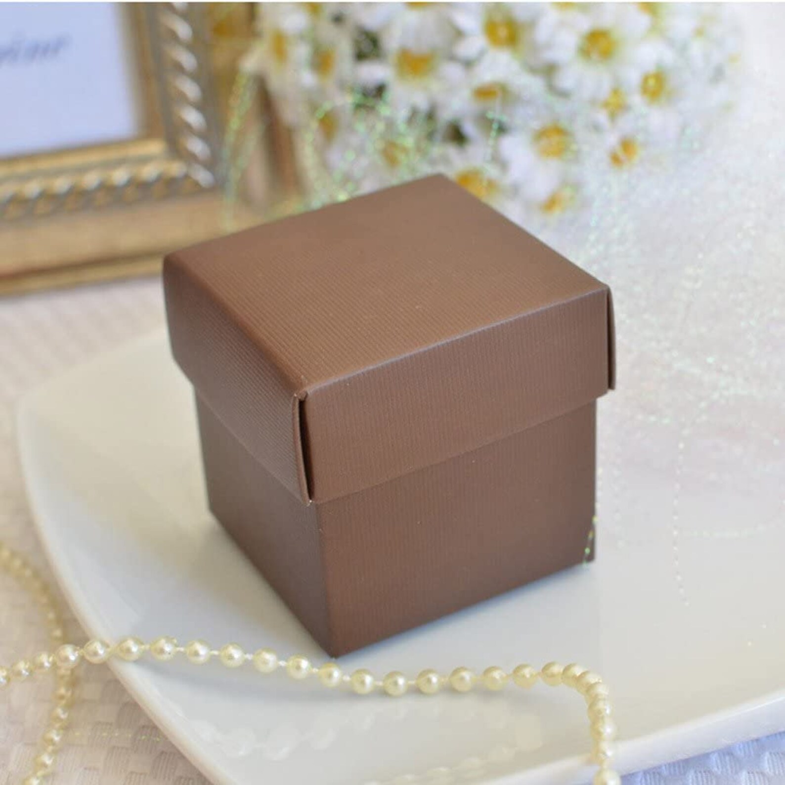 10 Brown Favor Box 10 Boxes, Wedding Favor Boxes, Square Favor Box
