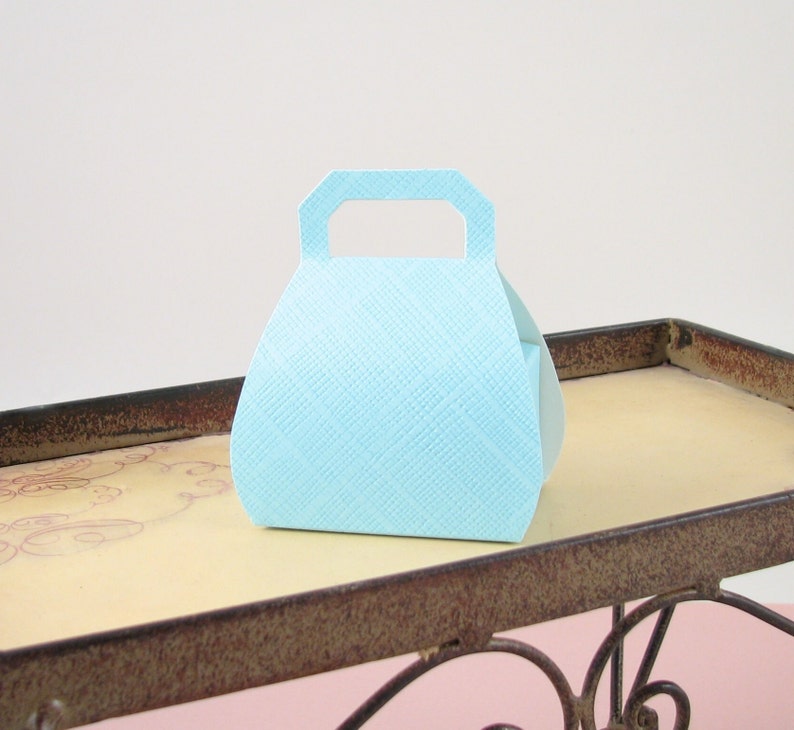 10 Aqua Blue Favor Boxes, Mini Purse Favor Box, Treat Box, Wedding Favor Box, Party Favor Candy Favor Box, Purse Shape Box, Aqua Favor Box image 2