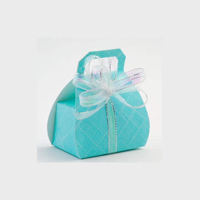 10 Aqua Blue Favor Boxes, Mini Purse Favor Box, Treat Box, Wedding Favor Box, Party Favor Candy Favor Box, Purse Shape Box, Aqua Favor Box image 1