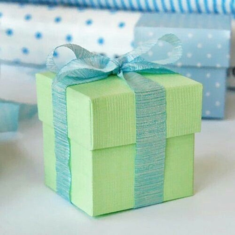 10 Green Favor Box 10 boxes, Wedding Favor Boxes, Square Favor Box, Christmas Candy Favor Box,Party Favor Box,2 Piece Favor Box 2x2x2 image 2