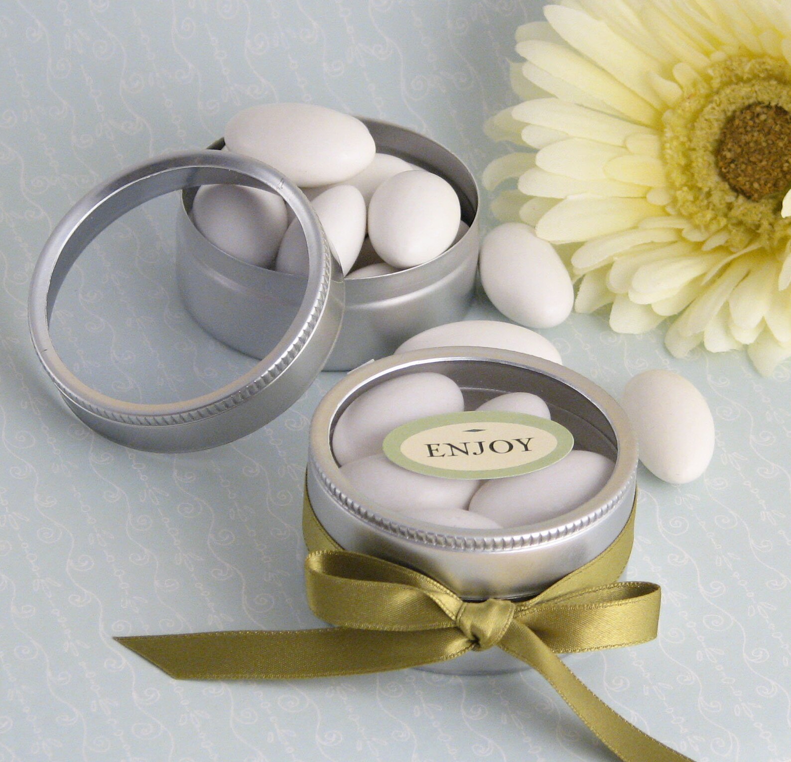 Clear Top Favor Tins, Clear Favor Boxes, Round Favor Tins Metal set of