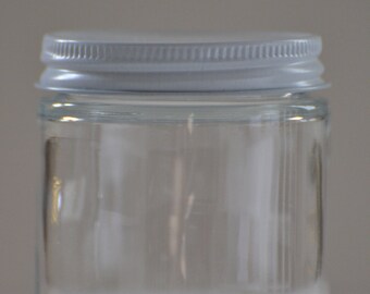 4 oz Glass Jar. Wholesale. 4 pack. Made in USA. Recycled Clear Glass with White Lid. Craft Supply. Storage. Hot Cold Fill. Free Shipping.