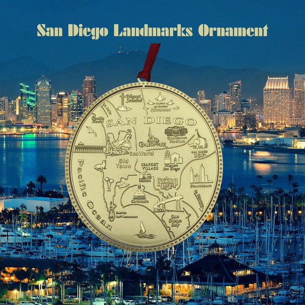 San Diego California Landmarks Brass Ornament Made in the USA