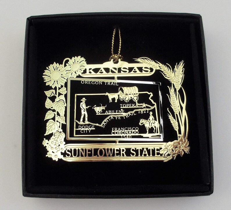 Kansas State Landmarks Brass Ornament Etsy