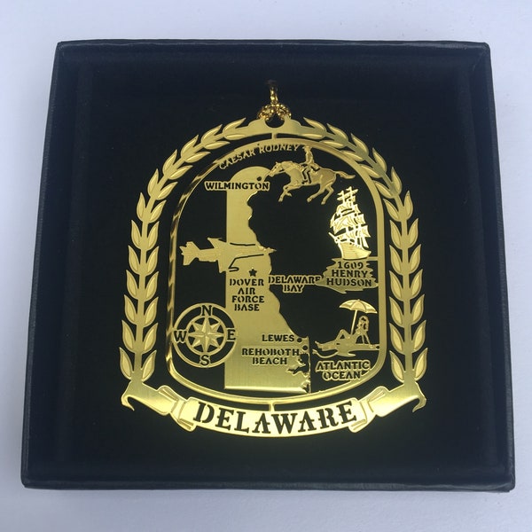 Delaware State Landmarks Brass Ornament