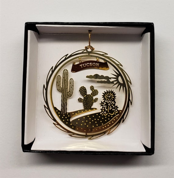 Portland Oregon Brass Ornament Black Leatherette Gift Box