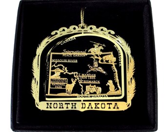 North Dakota Ornament State Landmarks Brass