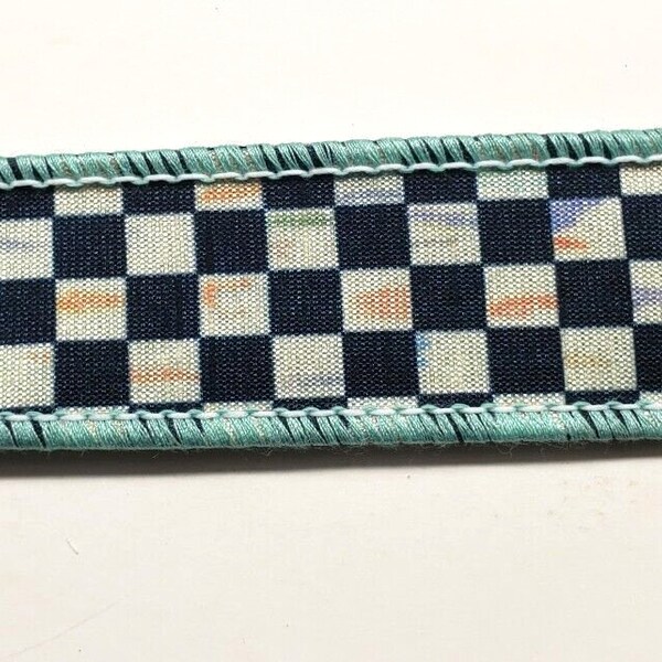 MacKenzie Childs Courtly Check 1 inch wide Aqua Blue Edge Ribbon by the Yard