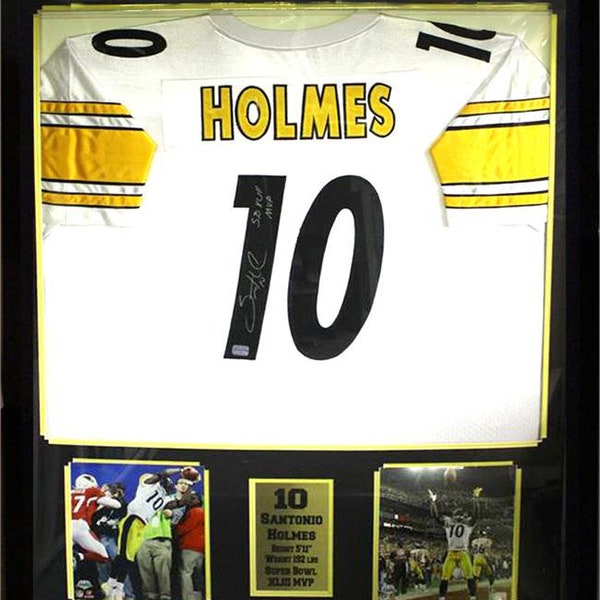 30x34 Framed Autographed Custom Jersey - Santonio Holmes Pittsburgh Steelers