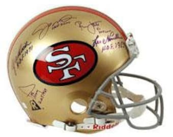 San Francisco 49ers Throwback Pro Line Helmet Autographed by 10 HOF Athletes