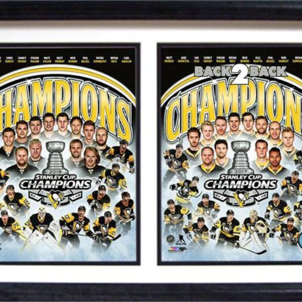 12 x 18 Double Frame - 2017 Back 2 Back Stanley Cup Champions Pittsburgh Penguins