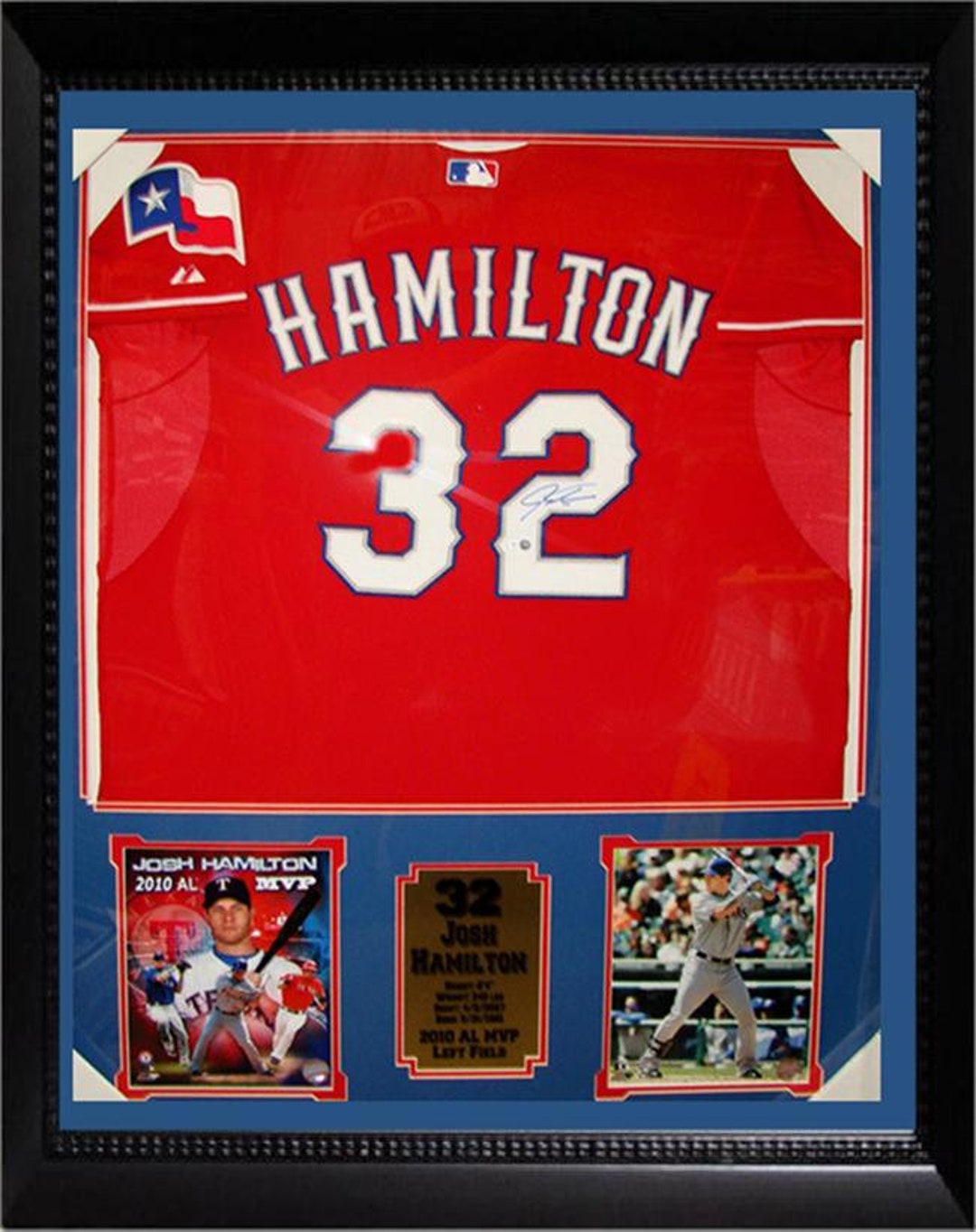 30x34 Framed Autographed Custom Jersey Josh Hamilton Texas 