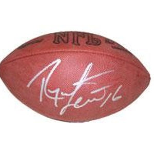 May include: A brown leather football with white stitching and the word "NFL" printed on it. The football is signed in silver marker with the name "Brett Favre".