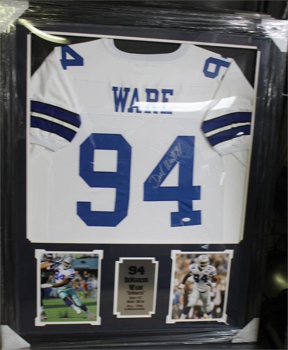 30x34 Framed Autographed Custom Jersey Demarcus Ware Dallas 