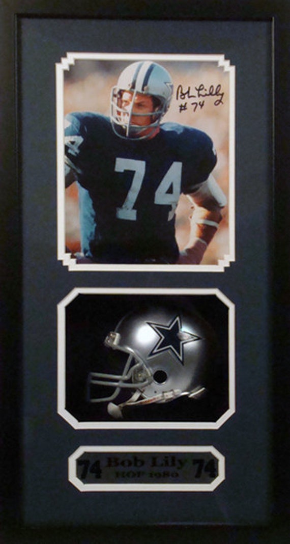 dallas cowboys football helmet signed by bob lilly Autographed Stats RK2 Authent  WESTBROOKSPORTSCARDS the hologram can be reviewed online Autographed Shadowbox w/mini helmet -