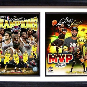12x18 Double Frame - 2016 NBA Champions Cleveland Cavaliers Lebron MVP