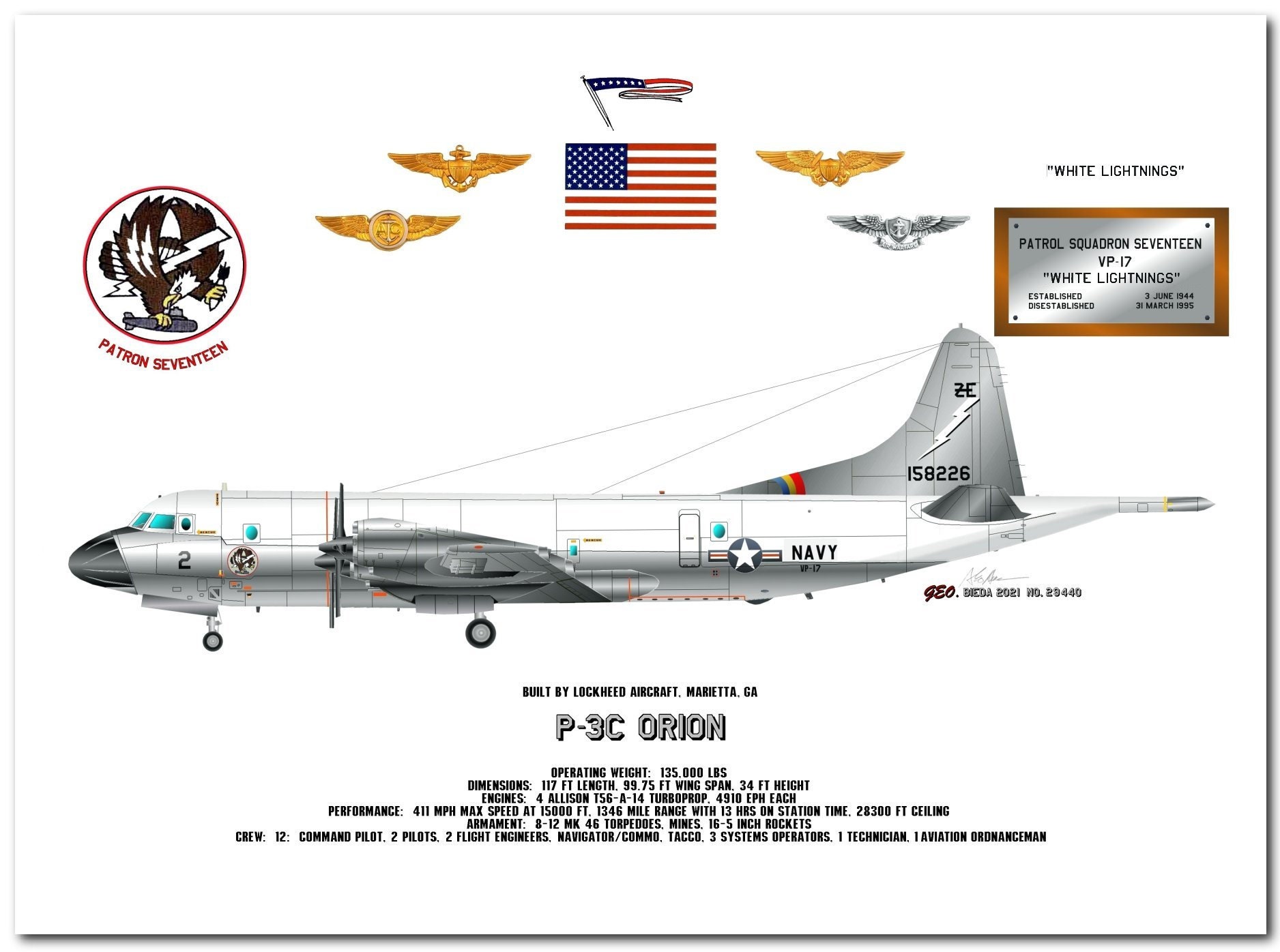 P-3C Orion of the VP-17 White Lightnings Profile Data Print