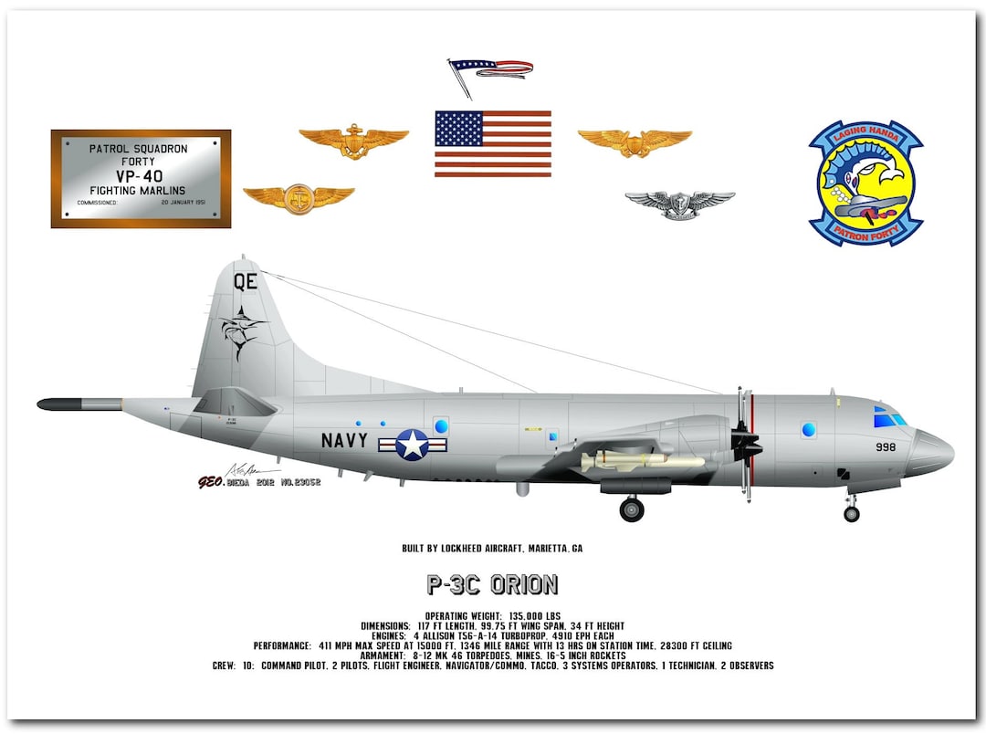 P-3C Orion Profile Print – VP-40 Fighting Marlins, US Navy