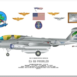 May include: A side view illustration of a gray EA-6B Prowler aircraft with a green dragon on the tail. The aircraft is labeled "VAQ-130 Zappers" and "AC 163526". The illustration includes the text "BUILT BY GRUMMAN AEROSPACE CORPORATION" and "EA 68 PROWLER".