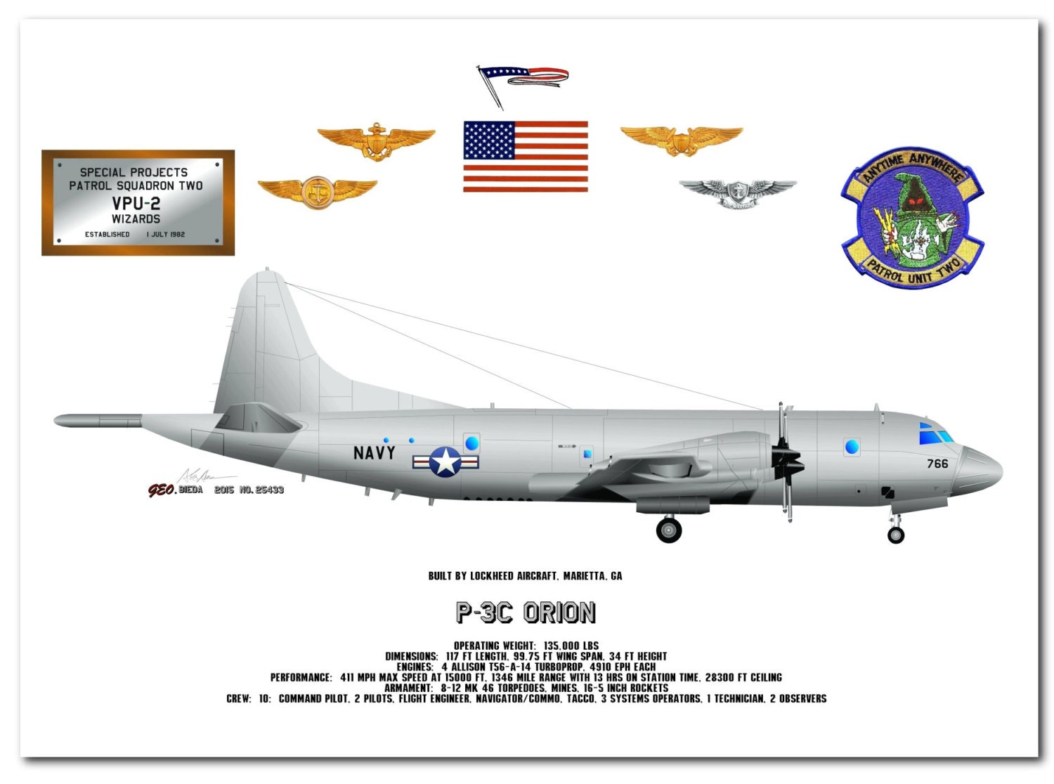 P-3C Orion US Navy Aircraft Print – VPU-2 Wizards Profile - Etsy