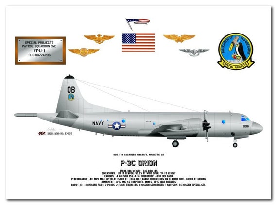 P-3C Orion Print, VPU-1 Old Buzzards, US Navy Art - Etsy