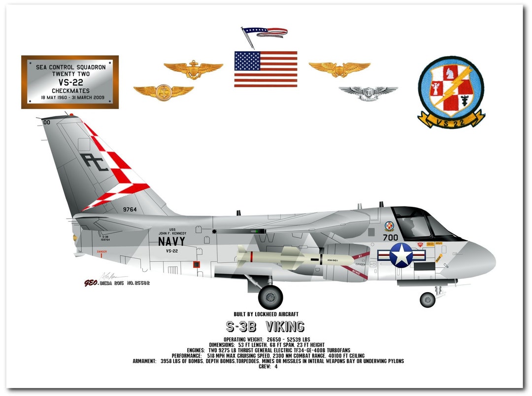 S-3B Viking US Navy Aircraft Print, VS 22 Checkmates - Etsy