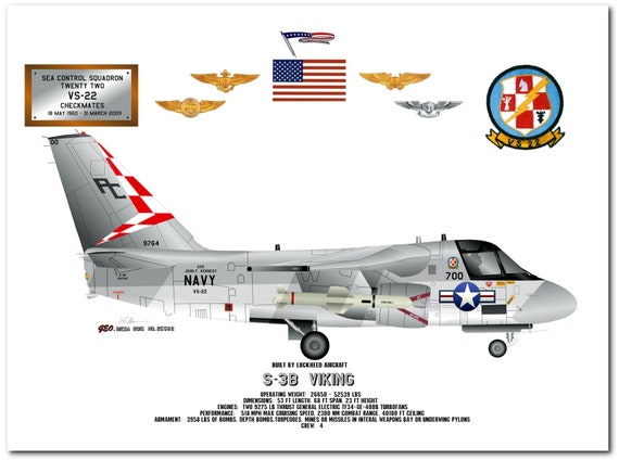S-3B Viking US Navy Aircraft Print, VS 22 Checkmates - Etsy