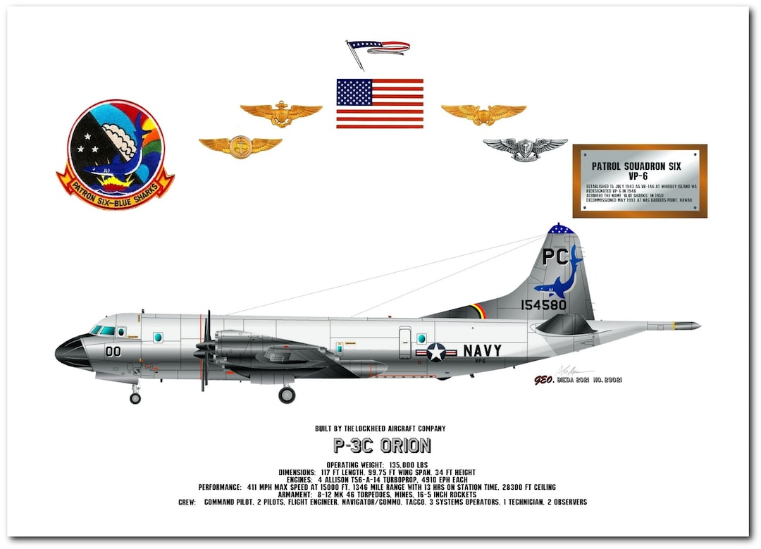 P-3C Orion VP-6 Blue Sharks Print – US Navy Aircraft Profile - Etsy