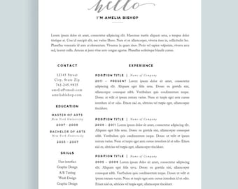 resume template for word modern resume cv one page resume etsy