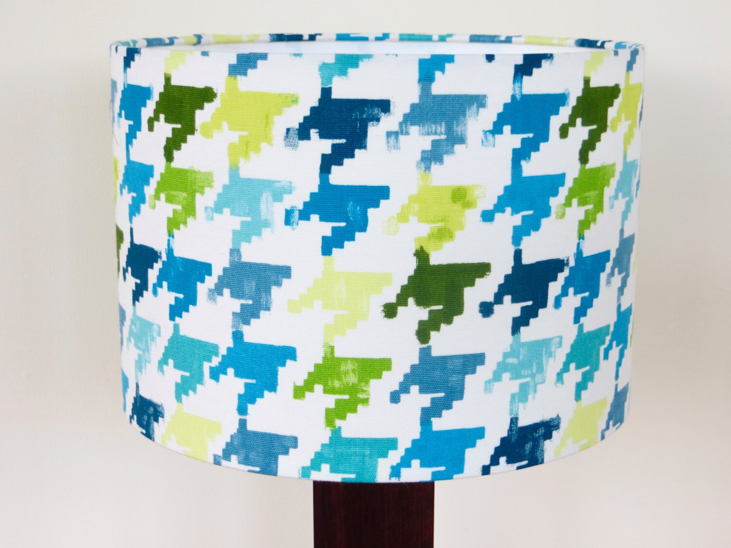 Teal Blue And Lime Green 30cm Drum Table Lampshade In Prestigious Textiles Nevada Fabric Boys Lampshade Living Room Ready Made Sale