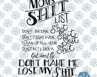 SVG & DXF design - Set of 2 - Mom's Shit List design cut files for die cutting machines (Cricut and Silhouette)