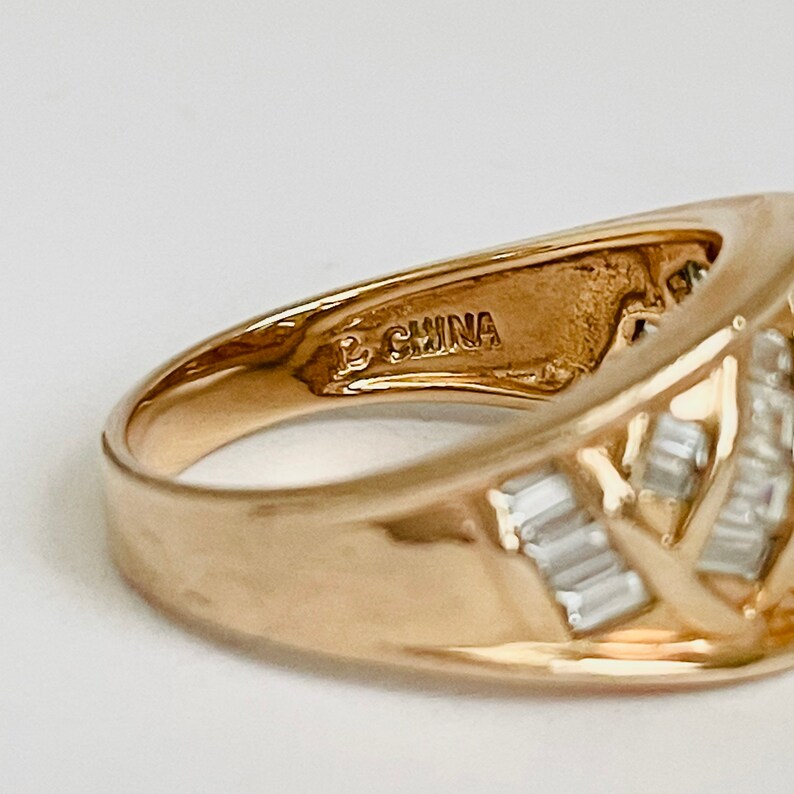 NOS 18K Gold over Sterling Silver Channel Set Cz Baguettes Cocktail Ring Vintage NOS Size 9