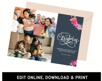 Editable Christmas Photo Card Template: Wreath Collage (Digital Download)