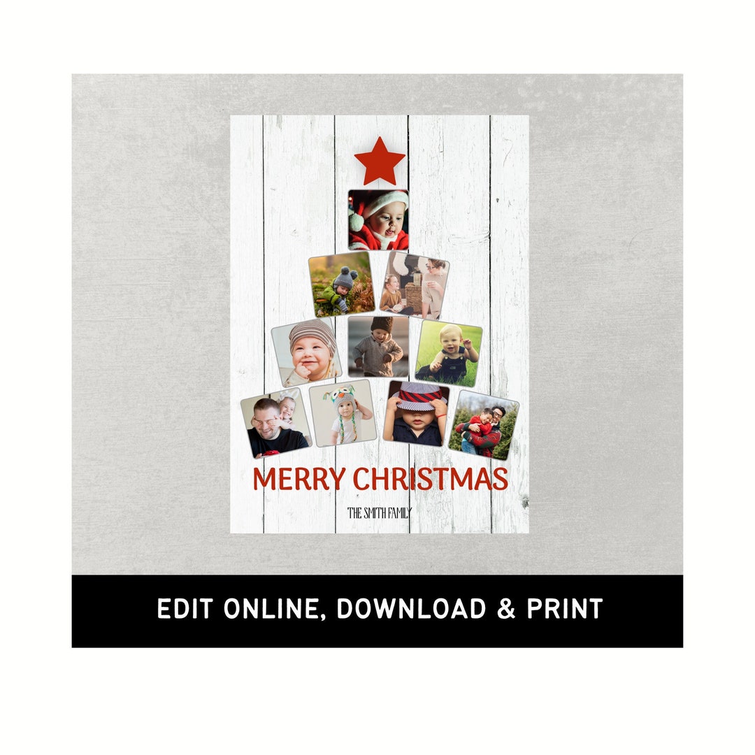 Christmas Photo Card: Tree Collage, Editable Holiday Card (digital ...