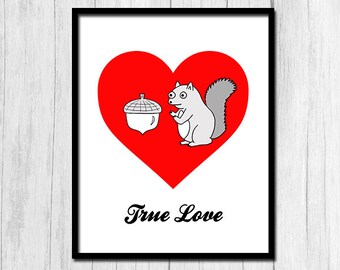 Squirrel Print Digital Download Funny Print Squirrel Printable Cartoon Art Squirrel Wall Decor Acorn Print Instant Download Animal Printable