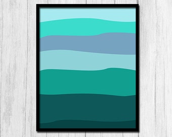 Wave Art Printable Art Ocean Water Wave Print Digital Download Teal Ocean Art Nautical Print Blue Printable Art Teal Printable Sea Art Print